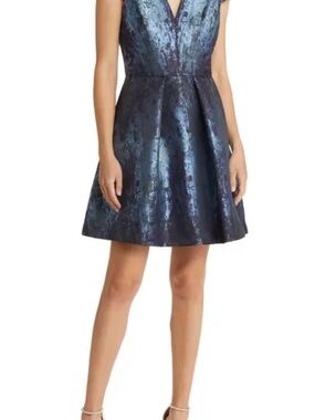 Vince Camuto Metallic Navy Fit-and-Flare Mini Dress